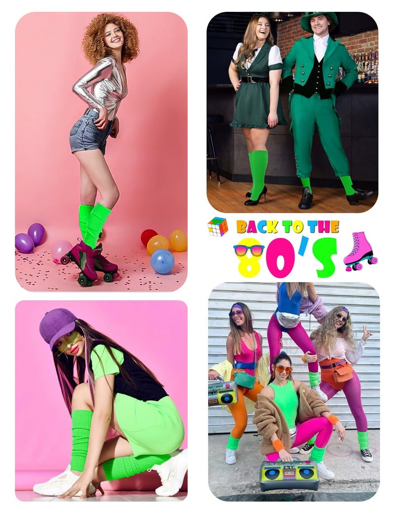 v28 Women Juniors 80s Eighty's Ribbed Leg Warmers for Party Sports (Green) - Image 5